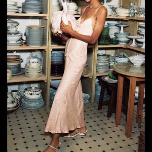 Zara Satin Effect Floral Print Dress Pink